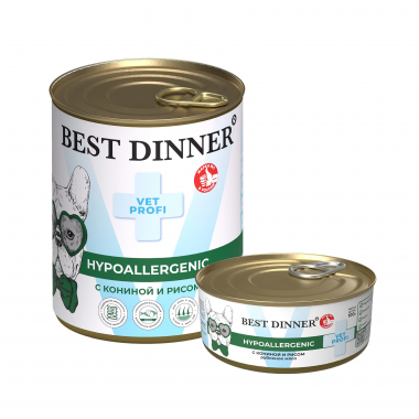 Best Dinner Vet Profi Hypoallergenic Влажный корм для собак для профилактики пищевой аллергии Конина с рисом