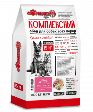 Формула365 Комплексный обед сухой корм для взрослых собак средних и крупных пород Телятина кролик и рис