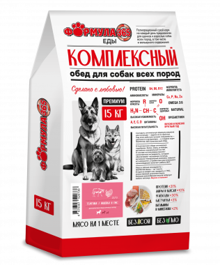 Формула365 Комплексный обед сухой корм для взрослых собак крупных пород Телятина индейка и рис