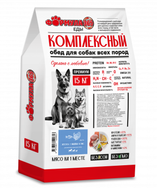 Формула365 Комплексный обед сухой корм для взрослых собак всех пород Лосось индейка и рис
