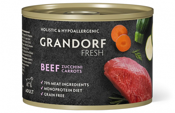 Grandorf Fresh консервы для собак Паштет из говядины с цукини и морковью 6штх200г