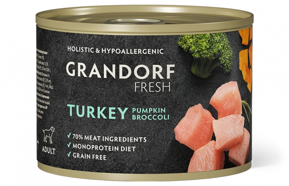 Grandorf Fresh консервы для собак Паштет из индейки с тыквой и брокколи 6штх200г