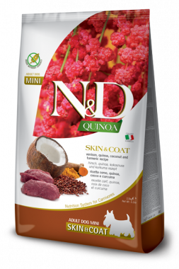 Farmina N&D Quinoa Skin & Coat Venison Mini сухой корм для взрослых собак мелких пород с чувствительным пищеварением и проблемами кожи с олениной и киноа