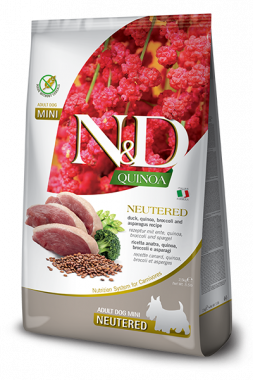 Farmina N&D Quinoa Duck Broccoli & Asparagus Neutered Adult Mini сухой корм для взрослых стерилизованных и кастрированных собак мелких пород с уткой и киноа