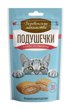 Деревенские лакомства Подушечки с пюре из говядины для кошек
