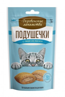 Деревенские лакомства Подушечки с пюре из лосося для кошек
