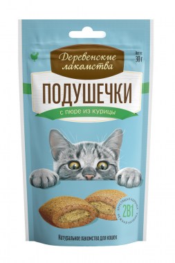 Деревенские лакомства Подушечки с пюре из курицы для кошек
