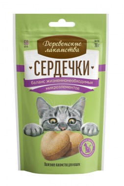 Деревенские лакомства Сердечки для баланса микроэлементов для кошек