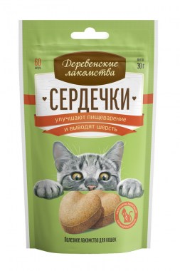Деревенские лакомства Сердечки для пищеварения для кошек